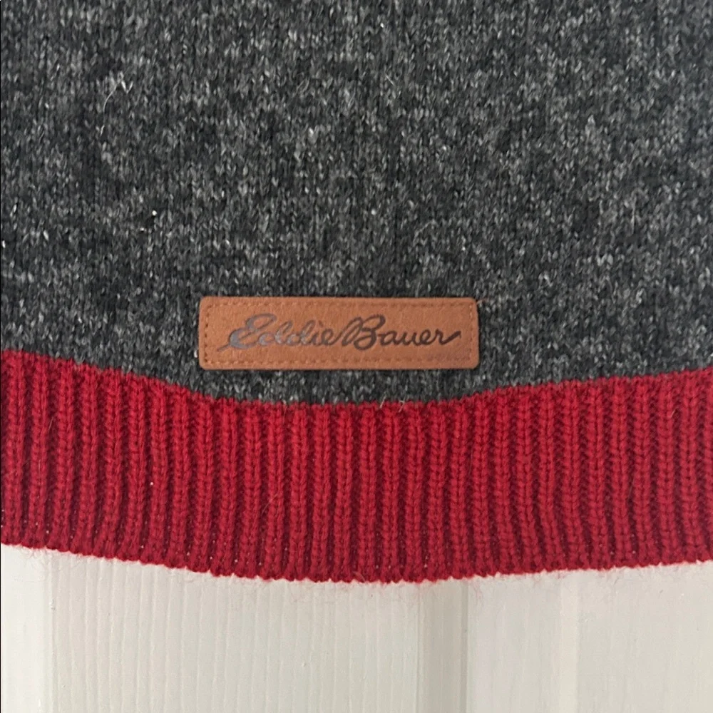 Eddie Bauer Dog sweater Charcoal Knit with American Flag & Red Trim size Large